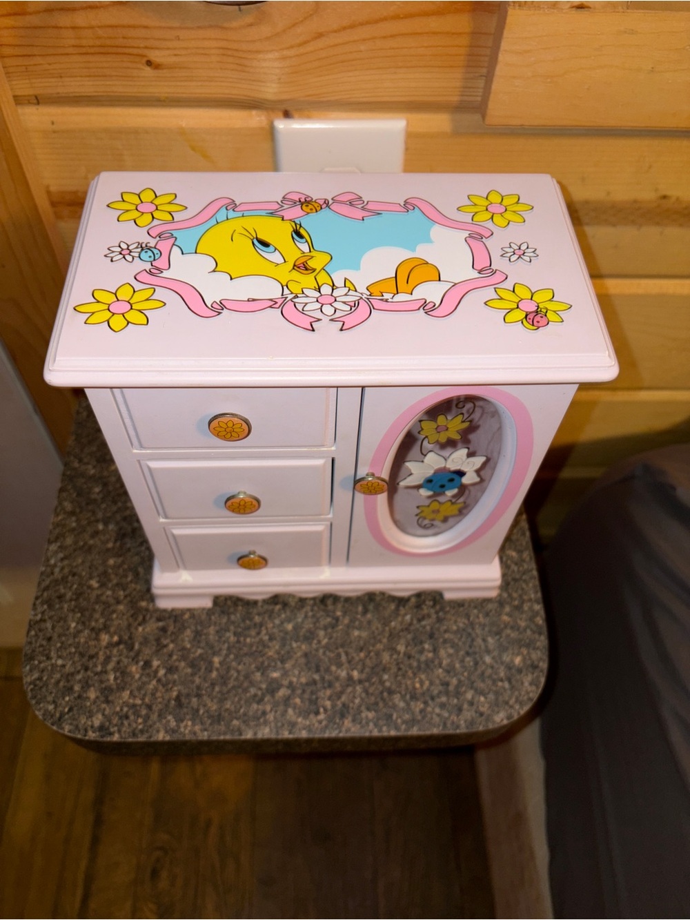 Tweety Pink Jewelry Box with Floral Accents